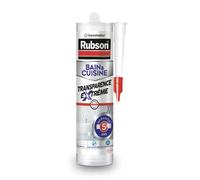 Rubson Mastic Bain & Cuisine Transparence Extrême, Mastic étanche et anti moisissures à base de silicone, Excellente Adhérence sur Tous Les Matériaux, Cartouche 280 ml