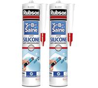 Rubson Mastic Salle de bain Saine Blanc, Joint silicone multi-matériaux renforcé en antifongiques, mastic sanitaire blanc, souple & étanche, 280 ml (Lot de 2)