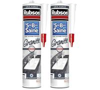Rubson Mastic Salle de bain Saine Couleur "Granite" Gris Foncé, Joint silicone multi-matériaux renforcé en antifongiques, mastic sanitaire coloré, souple & étanche, 280 ml (Lot de 2)