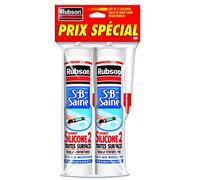 Rubson Mastic Salle de Bain Saine Silicone Anti-Moisissures Transparent, mastic sanitaire à base de silicone, mastic étanche renforcé en antifongique, lot de 2 cartouches 280 ml