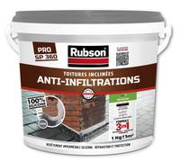Rubson revêtement Waterproof Anti fuite Gris 1kg pour réparation et étanchéité, protecteur de toiture à base de silicone