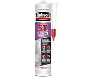 RUBSON ST5 , Mastic sanitaire spécial carrelages périphériques, Joint silicone à base aqueuse sans odeur, anti-moisissures, Coloris noir, cartouche 300ml