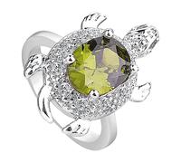 Rubu22a Bague tortue en argent sterling avec opale verte - Bijou durable - Pour femme - Réglable, argenté, 8
