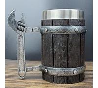 Rubu22a Chope à bière en forme de tonneau de bois, en acier inoxydable, fabriquée à la main, style Viking - Chope à bière en forme de tonneau - Rétro - Pour bar et restaurant (C)