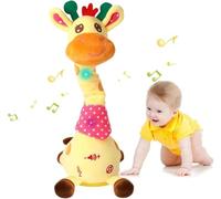 Rubu22a Girafe musicale lumineuse en peluche qui répète ce que vous dites - Girafe musicale lumineuse avec 10 chansons pour enfants - Jaune