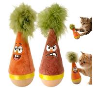 Rubu22a Jouet en bois pour chat en forme de carotte en peluche, 18 cm, en colère et joyeux, interactif, sans piles (marron, orange)