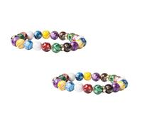 Rubu22a Lot de 2 bracelets en perles de pierre naturelle pour femme - Pierres véritables colorées - Bracelet en corde tressée réglable - Cadeau pour fille, taille unique, Acier inoxydable, Acier