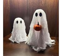 Rubu22a Lot de 2 fantômes de décoration d'Halloween avec citrouille, fantôme mignon, décoration de table pour jardin, terrasse, pelouse, jardin, décoration de fête (blanc)