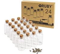 RUBY 24pcs 25ml Petite Fiole en Verre- 30 x 60mm Mini Bouteille Mariage, Kit Bouteille avec Bouchon en Liège, Crochets à Vis Métal