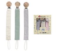 RUBY 3PCS Attache Tetine Tissu Kit Attache Sucette, Accroche Tetine Bebe, Set Attache Tetine Fille et GarçOn avec Pince à TéTine en Bois de HêTre Naturel