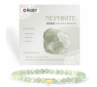 RUBY Bracelet de perles en pierre précieuse pour femme, perles de 4 mm et bracelet en forme de cœur en acier inoxydable, bijou élastique, cadeau de yoga, cadeau de Noël, avec boîte cadeau en bois