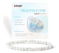 RUBY Bracelet de perles en pierre précieuse pour femme - Perles de 4 mm et plaqué or 18 carats - Bracelet élastique en acier inoxydable - Cadeau de Saint-Valentin - Avec boîte cadeau en bois, 18