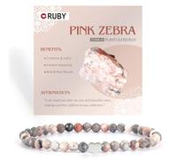 RUBY Bracelet de perles en pierre précieuse pour femme - Perles de 4 mm et plaqué or 18 carats - Bracelet élastique en acier inoxydable - Cadeau de Saint-Valentin - Avec boîte cadeau en bois, 18