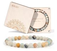 RUBY Bracelet extensible de 6 mm, fabriqué à la main en véritable pierre naturelle, bracelet porte-bonheur, cadeau exquis pour mère et sœurs, boîte cadeau magnétique en bois et perles de rechange