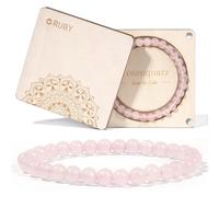 RUBY Bracelet extensible de 6 mm, fabriqué à la main en véritable pierre naturelle, bracelet porte-bonheur, cadeau exquis pour mère et sœurs, boîte cadeau magnétique en bois et perles de rechange