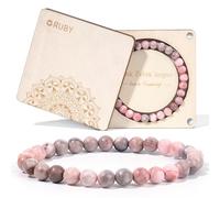 RUBY Bracelet extensible de 6 mm, fabriqué à la main en véritable pierre naturelle, bracelet porte-bonheur, cadeau exquis pour mère et sœurs, boîte cadeau magnétique en bois et perles de rechange