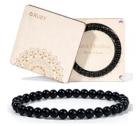 RUBY Bracelet extensible de 6 mm, fabriqué à la main en véritable pierre naturelle, bracelet porte-bonheur, cadeau exquis pour mère et sœurs, boîte cadeau magnétique en bois et perles de rechange