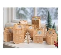 RUBY Calendrier de l’Avent à remplir - 24 maisonnettes pain d’épices DIY avec guirlande lumineuse LED, ficelle de jute, autocollants numérotés - Réutilisable pour toute la famille