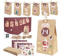 RUBY Calendrier de l'Avent à Remplir, Sacs de Calendrier de l'Avent, 24 Calendriers de l'Avent DIY à Remplir pour Enfants Avec Autocollants de Noël, Ficelle de Jute,pour Faire des Cadeaux de Noël
