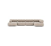 Lisa Design - Ruby - canapé panoramique modulable d'angle Droit 7 Places en Velours texturé, Beige