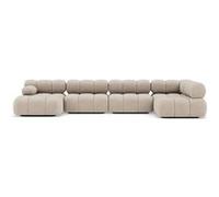 Ruby - canapé panoramique modulable d'angle droit 7 places en velours texturé - Beige