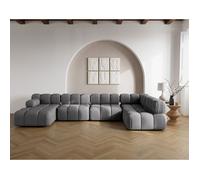 Ruby - canapé panoramique modulable d'angle droit 7 places en velours texturé - Gris