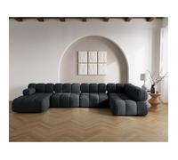 Ruby - canapé panoramique modulable d'angle droit 7 places en velours texturé - Noir