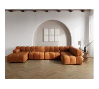 Ruby - canapé panoramique modulable d'angle droit 7 places en velours texturé - Terracotta