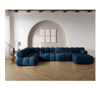 Ruby - canapé panoramique modulable d'angle gauche 7 places en velours texturé - Bleu