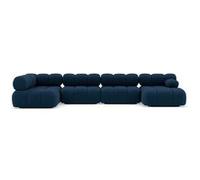 Lisa Design - Ruby - canapé panoramique modulable d'angle Gauche 7 Places en Velours texturé, Bleu