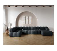 Ruby - canapé panoramique modulable d'angle gauche 7 places en velours texturé - Noir