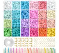 RUBY Lot de 24 perles de 3 mm pour bracelets de 3 mm - Perles colorées à enfiler - Pastel - Mini bracelets en verre - Pour la fabrication de bijoux, les vacances, les fêtes, les récompenses