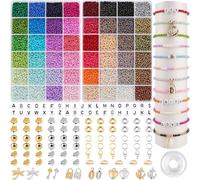 Ruby Lot de perles pour bracelets de 3 mm, 2 boîtes, 48 couleurs pour créer vos propres bijoux, boucles d'oreilles, colliers et bracelets