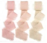RUBY Ruban en mousseline de soie - 3 couleurs - 2,5 cm × 19,5 m - Fabriqué à la main - Pour emballage cadeau, mariage, fleuriste, décoration de table et bricolage - Rêve rose