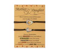 RubyTint Ensemble de bracelets à breloques en forme de cœur pour mère et fille - Bijoux d'amitié assortis à cordon réglable, cadeau longue distance pour maman et fille, anniversaire, Noël ou fête des