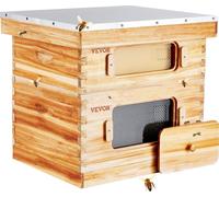 Ruche, 20 cadres, ruche Zander, bois de cèdre recouvert de cire d'abeille, 1 ruche profonde + 1 ruche moyenne, kit de ruche Langstroth, fenêtres en acrylique transparent avec fondations