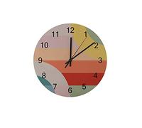 Ruchen Horloge murale silencieuse en bois Abstrait Pastel Coloré Bloc géométrique Rayures rondes 30,5 cm Chiffres arabes Silencieux Non Tickingr Maison Cuisine Bureau École Décor