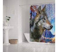 Ruchen Rideau de douche étanche avec 12 crochets Motif loup 183 cm, Polyester, Conforme à l'image., 152.4×183cm