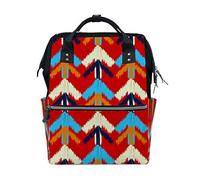 Ruchen Sac à dos à langer ethnique Bohoe, flèches, ornement tribal traditionnel coloré, rouge, haute capacité, 40 cm