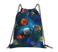 Rucksack mit Kordelzug, Motiv: Meer, tropische Fische, Wasser, widerstandsfähig, für Damen und Herren, Sport, Fitnessstudio, Sackpack