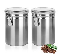 RUCUDIM Lot de 2 boîtes à café hermétiques avec couvercle - 1,8 l - En acier inoxydable - Pour grains de café - Pour moudre, haricots, thé, farine, céréales et sucre (argenté)