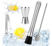 RUCUDIM Pilon à Cocktail en Acier Inoxydable Avec Cuillère, Shaker, Verre Doseur - Accessoire de Bar Pour Cuisine, Mojito, Glace