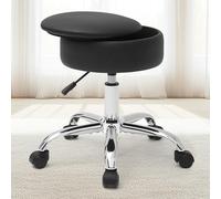 RUCUKEN Tabouret de courtoisie réglable avec tabouret de rangement pour coiffeuse pivotante avec roulettes, chaise de coiffeuse ottomane pour bureau à roulettes Noir