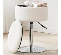 RUCUKEN Tabouret ottoman réglable blanc pour salle de maquillage, tabouret de coiffeuse pour salle de bain, tabouret de coiffeuse avec rangement, tabouret de maquillage pivotant pour salle de bain