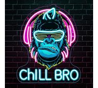 RuCvixkt Chill Bro Casque de jeu néon pour décoration murale, panneau néon Gorille, panneau LED pour salle de jeux, accessoires de jeu, décoration de jeu, superbe cadeau de joueur pour adolescents
