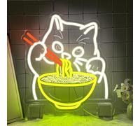 RuCvixkt Fortune Chat Ramen Neon Sign- Japonais Lucky Cat Manger Ramen Anime Led Sign pour la décoration murale, Noodles Led Sign pour les filles Chambre Restaurant Cuisine Dîner Chambre à coucher