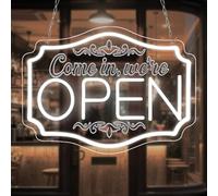 RuCvixkt Panneau néon ouvert pour entreprise, panneau ouvert à DEL blanc à intensité variable, panneau néon « Come in We are Open » pour magasins, bar, salon, hôtel, fenêtre, restaurant, café (blanc