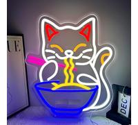 Rucvixkt Ramen Cat Néon Signe Pour La DéCoration Murale, Lucky Ramen Cat Face Dimmable Led Light Pour Chambre à Coucher, Pavillon De Nouilles, Chambre De Bébé Fille Art DéCo