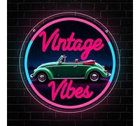 RuCvixkt Vintage Vibes Panneau néon LED à intensité variable pour décoration murale, lumières de voiture vintage pour homme, grotte, salle de jeux, fête, chambre, salon, bar, club