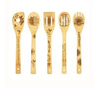 RUDFUZ Lot de 5 cuillères de cuisine amusantes en bois, cuillères à café en bois gravées avec dictons amusants, cuillères en bois de bambou personnalisées pour la cuisine, ustensiles de cuisine
